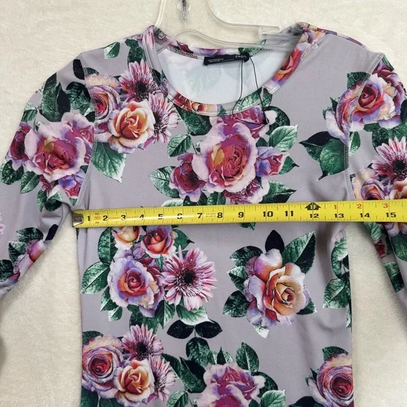 Zara NEW Floral Stretch Pencil Bodycon Fitted Midi Dress Boho Crew Long Sleeve M - Picture 14 of 16